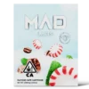 A Mad Labs 1g Peppermint Mocha hybrid vape cartridge shown next to its brown and green branded packaging.