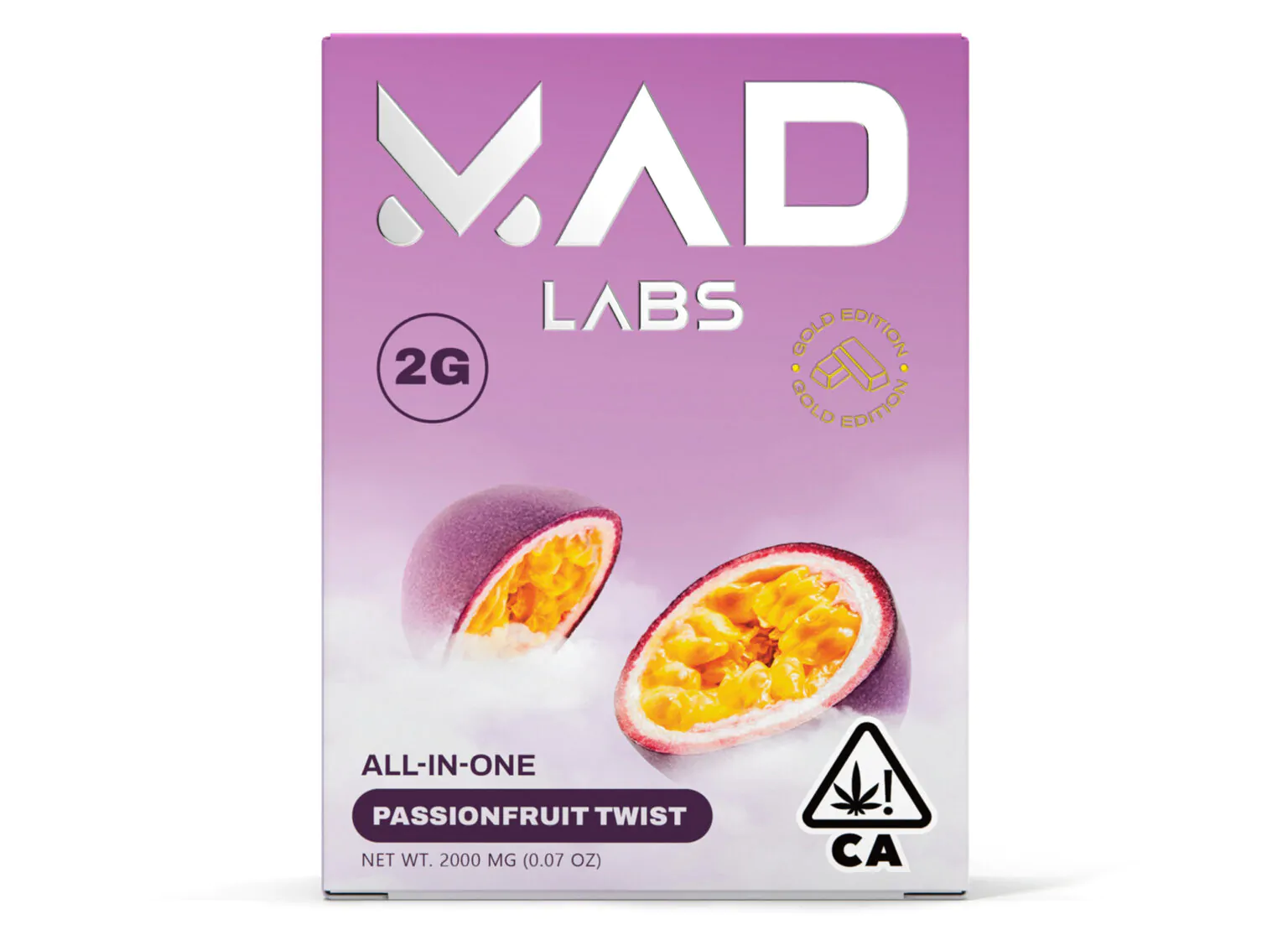 Mad Labs Gold Cartridge Passionfruit Twist 2000MG – Indica Vape Cartridge