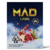 A Mad Labs 1g Pom Punch hybrid vape cartridge shown next to its red branded packaging.